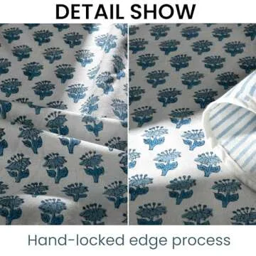 CPC Round Tablecloth- Cotton Indian Block Print Tablecloth -Handmade Printed Washable Cotton Table Cloth - Spring/Summer, Weding Table Cover - Apatite Blue 110 Inch
