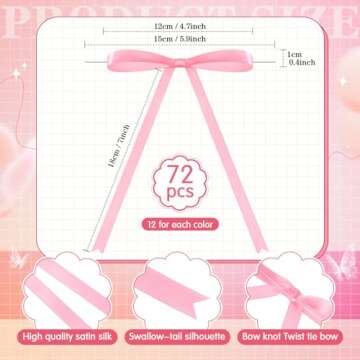 Canlierr Twist Tie Bows - 72 Pastel Satin Ribbons