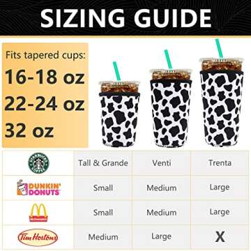 YR Reusable Neoprene Insulator Sleeve for Iced Coffee Cups, 3 Pack Coffee Coolies sleeves for Iced &...