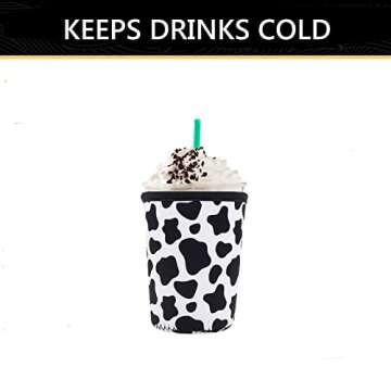 YR Reusable Neoprene Insulator Sleeve for Iced Coffee Cups, 3 Pack Coffee Coolies sleeves for Iced & Hot Drinks, Cold Beverage Cooler Compatible with Starbucks Dunkin Coffee and More (Cow)