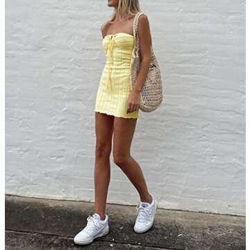 Women Summer Sexy Dress Halter Sleeveless Bodycon Casual Party Tank Top Dress Straps Midi Spaghetti Dress (#21-Yellow, M)