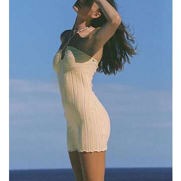 Women Summer Sexy Dress Halter Sleeveless Bodycon Casual Party Tank Top Dress Straps Midi Spaghetti Dress (#21-Yellow, M)