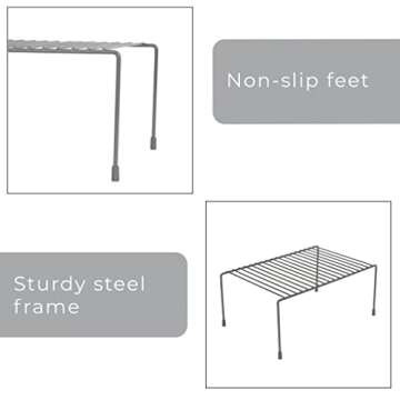 Smart Design Classic Storage Shelf – Set of 6, Medium (8.5 x 13.25 in.), Charcoal Gray – Steel Pantry Organizer with Rust-Resistant Finish and Non-Slip Feet for Easy Home Organization and Storage
