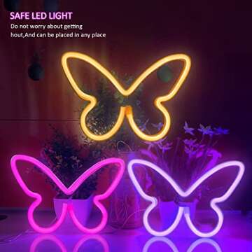 BRIGHTDECK 3 Pcs Butterfly Neon Signs, Neon Light for Bedroom, USB or 3-AA Battery Powered LED Wall Décor for Valentines Day Birthday Gift, Wedding, Party, Home Decor (Pink, Purple, Warm white)