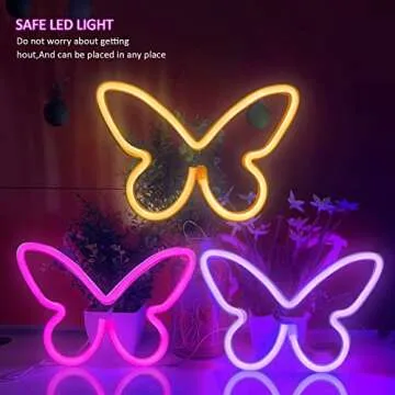 BRIGHTDECK 3 Pcs Butterfly Neon Signs, Neon Light for Bedroom, USB or 3-AA Battery Powered LED Wall Décor for Valentines Day Birthday Gift, Wedding, Party, Home Decor (Pink, Purple, Warm white)