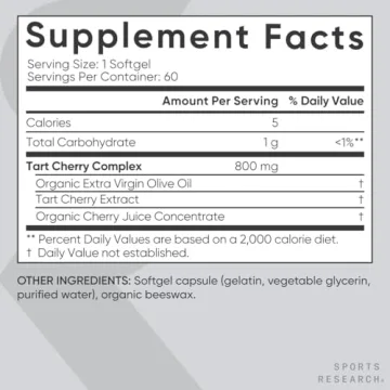 Sports Research Tart Cherry Concentrate - Made from Montmorency Tart Cherries - Non-GMO & Gluten Free (60 Liquid Softgels)