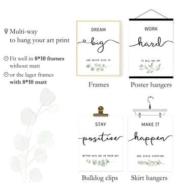 Howwii Inspirational Wall Art Office Decor, Motivational UNFRAMED Wall Art Prints for Bedroom,Living Room,Office,Classroom, Set of 4, 8"x10"