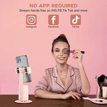 Auto Face Tracking Tripod with Remote, 360° Rotation Auto Tracking Phone Holder, No App, Smart Phone Selfie Sticks Tripod for Video, Live Vlog Rechargeable Battery(Pink)