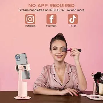 Auto Face Tracking Tripod with Remote, 360° Rotation Auto Tracking Phone Holder, No App, Smart Phone Selfie Sticks Tripod for Video, Live Vlog Rechargeable Battery(Pink)
