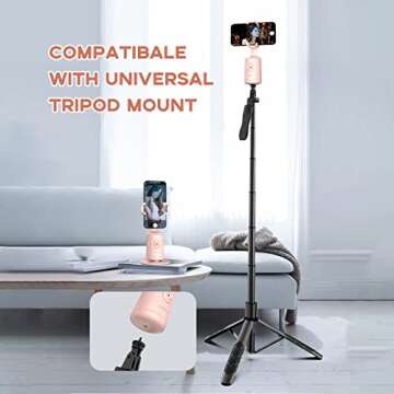 Auto Face Tracking Tripod with Remote, 360° Rotation Auto Tracking Phone Holder, No App, Smart Phone Selfie Sticks Tripod for Video, Live Vlog Rechargeable Battery(Pink)