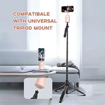 Auto Face Tracking Tripod with Remote, 360° Rotation Auto Tracking Phone Holder, No App, Smart Phone Selfie Sticks Tripod for Video, Live Vlog Rechargeable Battery(Pink)