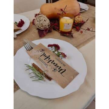 Thankful Grateful and Blessed Silverware Bags - Utensil Holders For Thanksgiving Table Decoration - ...