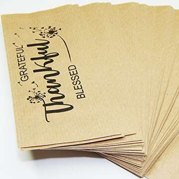 Thankful Grateful and Blessed Silverware Bags - Utensil Holders For Thanksgiving Table Decoration - Rustic Kitchen Decor - Autumn Harvest Decorations - Pocket Sleeves - Flat 2.8" x 7.5" - Pack of 50