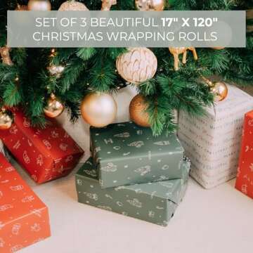 Beautiful Christmas Gift Wrapping Paper Rolls For Small & Medium Size Gifts - Set of 3 Quality Paper...