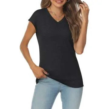 LILLUSORY V Neck T Shirts for Women Cap Sleeve Business Casual Tops Summer Cute Beach Vacation Cloth...
