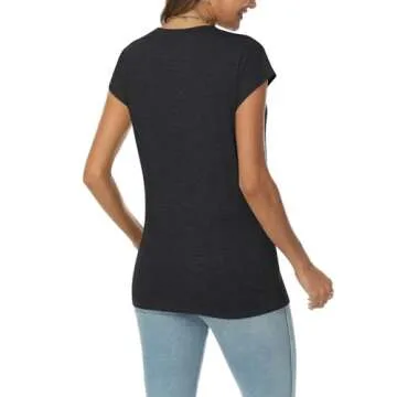 LILLUSORY V Neck T Shirts for Women Cap Sleeve Business Casual Tops Summer Cute Beach Vacation Clothes Basics Tees Black M