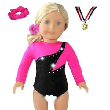 Sparkling Success: 2024 American Doll Girl Pink Gymnastics Doll Clothes Set with Leotard, Mat, Olymp...