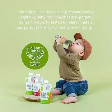 Serenity Kids 6+ Months Certified Organic Baby Food Pouches Veggie Puree - No Sugary Fruits/Added Sugar - 3.5 Oz BPA & Allergen-Free Packaging - Garden Variety Pack - 6 Count Veggie Puree Pouches
