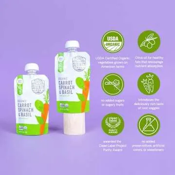 Serenity Kids 6+ Months Certified Organic Baby Food Pouches Veggie Puree - No Sugary Fruits/Added Sugar - 3.5 Oz BPA & Allergen-Free Packaging - Garden Variety Pack - 6 Count Veggie Puree Pouches