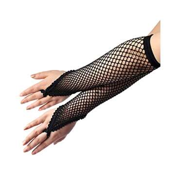 Anlaey Fishnet Gloves Stretchy Fingerless 80s Party Accessories Mesh Costume with Finger Loop for Wo...