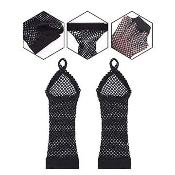 Anlaey Fishnet Gloves Stretchy Fingerless 80s Party Accessories Mesh Costume with Finger Loop for Women