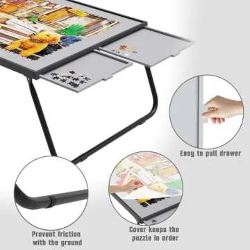 Puzzle Table 1500pcs(Color Package Box),Jigsaw Puzzle Table Metal,Puzzle Table with Drawers,Puzzle Board with Legs,Puzzle Tables for Adults with Drawers,Jigsaw Puzzle Board with Drawers