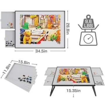 Puzzle Table 1500pcs(Color Package Box),Jigsaw Puzzle Table Metal,Puzzle Table with Drawers,Puzzle Board with Legs,Puzzle Tables for Adults with Drawers,Jigsaw Puzzle Board with Drawers