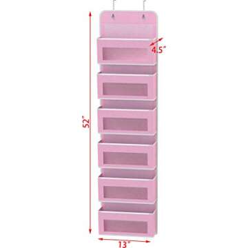 Simple Houseware Over Door/Wall Mount 6 Clear Window Pocket Organizer, Pink