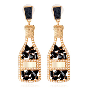 Black Champagne Bottle Earrings for Women Margarita Tequila Earrings Crystal Cocktail Wine Glass Dan...