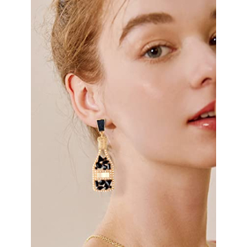 Black Champagne Bottle Earrings for Women Margarita Tequila Earrings Crystal Cocktail Wine Glass Dangle Earrings Party Celebration Jewelry Gifts