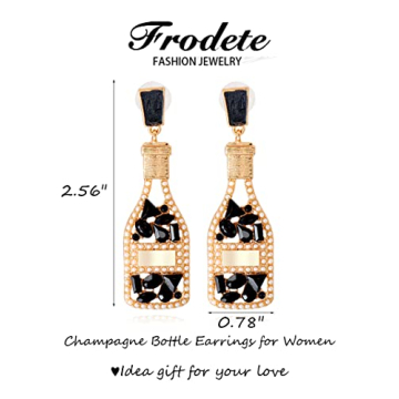 Black Champagne Bottle Earrings for Women Margarita Tequila Earrings Crystal Cocktail Wine Glass Dangle Earrings Party Celebration Jewelry Gifts