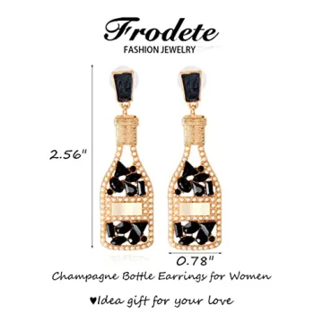 Black Champagne Bottle Earrings for Women Margarita Tequila Earrings Crystal Cocktail Wine Glass Dangle Earrings Party Celebration Jewelry Gifts