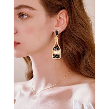 Black Champagne Bottle Earrings for Women Margarita Tequila Earrings Crystal Cocktail Wine Glass Dangle Earrings Party Celebration Jewelry Gifts