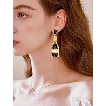 Black Champagne Bottle Earrings for Women Margarita Tequila Earrings Crystal Cocktail Wine Glass Dangle Earrings Party Celebration Jewelry Gifts