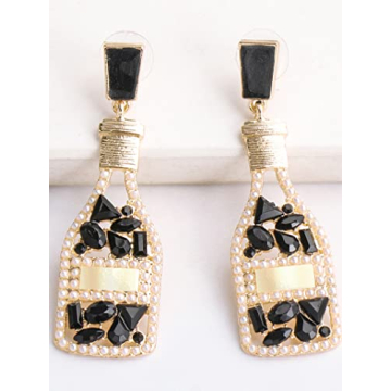 Black Champagne Bottle Earrings for Women Margarita Tequila Earrings Crystal Cocktail Wine Glass Dangle Earrings Party Celebration Jewelry Gifts
