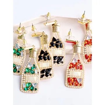 Black Champagne Bottle Earrings for Women Margarita Tequila Earrings Crystal Cocktail Wine Glass Dangle Earrings Party Celebration Jewelry Gifts