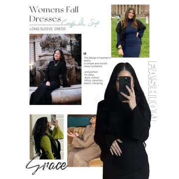 Narecte Fall Dresses for Women 2024 Maxi Dresses Solid Color Boho Dresses Flare Sleeve Dress Bodycon Dresses Navy Blue S