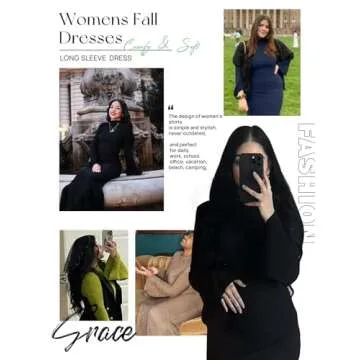 Narecte Fall Dresses for Women 2024 Maxi Dresses Solid Color Boho Dresses Flare Sleeve Dress Bodycon Dresses Navy Blue S