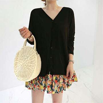 Women's Straw Summer Beach Bag - Handwoven Round Rattan Cross Body Shoulder Messenger Satchel (Beige)