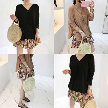 Women's Straw Summer Beach Bag - Handwoven Round Rattan Cross Body Shoulder Messenger Satchel (Beige)