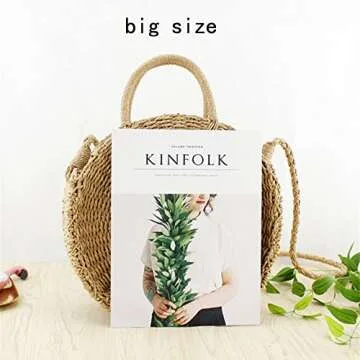 Women's Straw Summer Beach Bag - Handwoven Round Rattan Cross Body Shoulder Messenger Satchel (Beige)