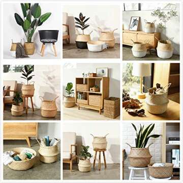 Seagrass Basket, Belly Basket for Fiddle Leaf Home Decoration Plant Pot Cover by Qliwa