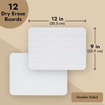 Juvale 12 Pack Double Sided Small Dry Erase White Boards with Lines - Whiteboards for Students and Classroom Supplies (9x12 in)