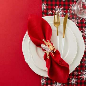 Christmas Napkin Rings, Set of 12 Xmas Napkin Rings Holders Metal Rings with Reindeer Snowman Christ...