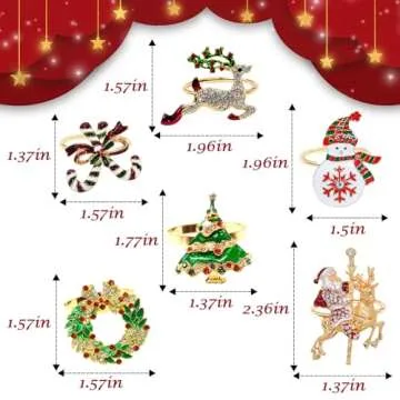 Christmas Napkin Rings, Set of 12 Xmas Napkin Rings Holders Metal Rings with Reindeer Snowman Christmas Tree Santa Claus Wreath for Christmas Holiday Dinner Party Home Table Dinning Setting Decoration