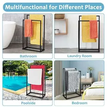 Free Standing Towel Rack, 2 Tier Towel Racks for Bathroom with Storage Shelves, Modern Outdoor Standing Towel Drying Rack for Poolside, Black Blanket Rack Holder, DECLUTTR