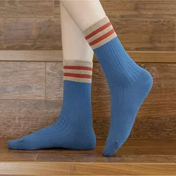 5 Pairs Fashion Striped Athletic Socks,Casual Cute Vintage Crew Socks,All Season Socks for Women Gir...