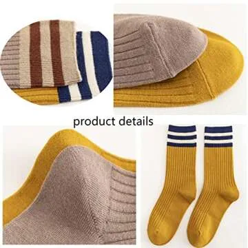 5 Pairs Fashion Striped Athletic Socks,Casual Cute Vintage Crew Socks,All Season Socks for Women Girls (Style B - Multicolor 2)