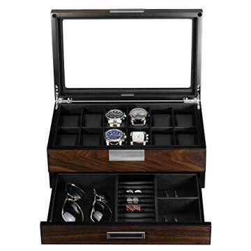 Lifomenz Wooden Watch Box for Men with Valet Drawer