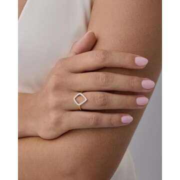 PAVOI 14K Yellow Gold Plated Two Toned Mixed Metals Diamond Shaped Geometric Ring for Women with Cub...